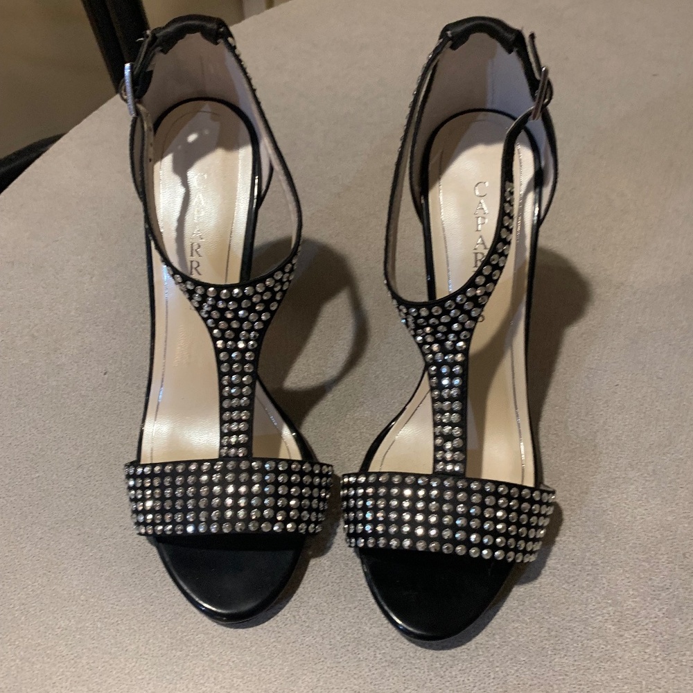 Caparros Black/Silver Platform Heeled Sandals sz 8.5 B